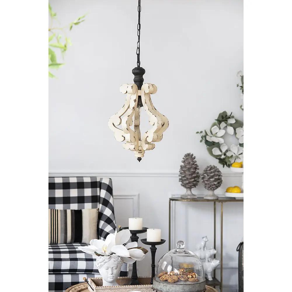 Farmhouse Wood Pendant Chandelier Antique Cream