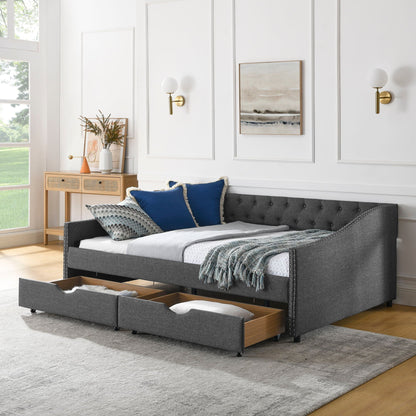 Upholstered Tufted Daybed and Storage Drawers
