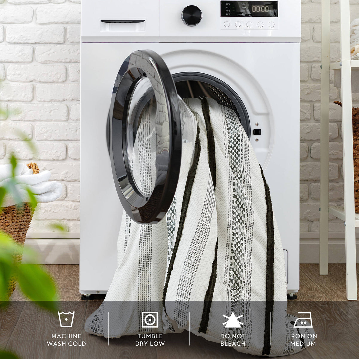 7 Piece Stripe Comforter & Quilt Set King, white with black stripes over a washing machine on Tampa Home & Garden Store