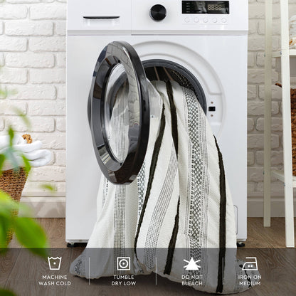 7 Piece Stripe Comforter & Quilt Set King, white with black stripes over a washing machine on Tampa Home & Garden Store