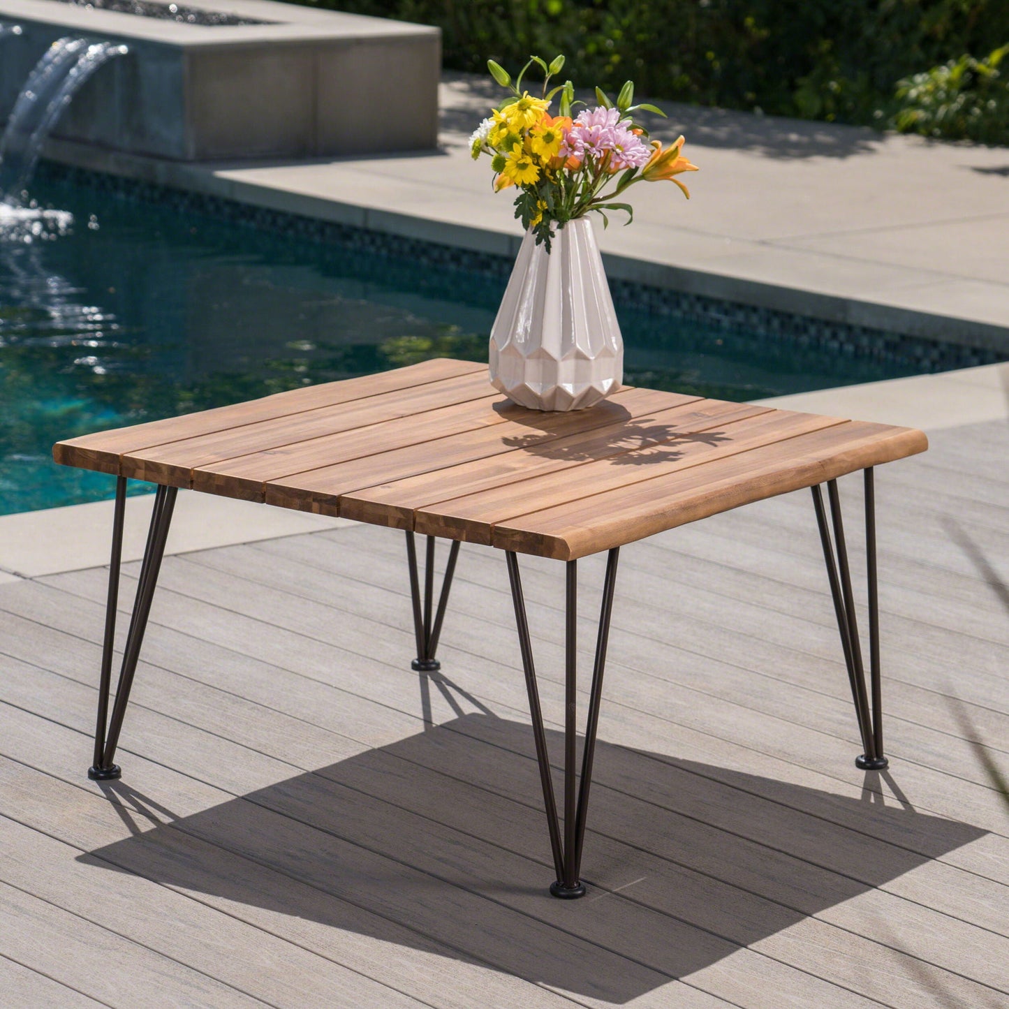 Sturdy Outdoor Coffee Table With Wood And Iron