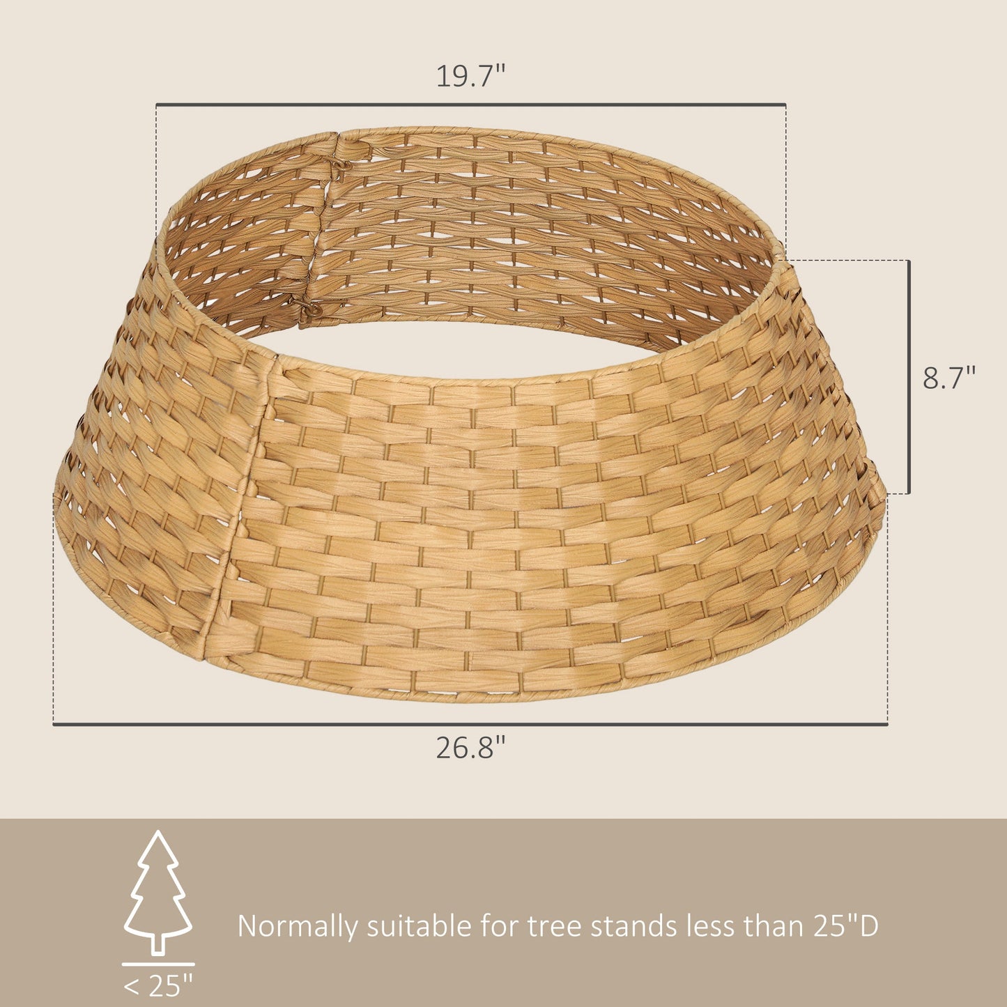 Rustic Christmas Tree Skirt by HouseOfZazla plastic woven tree collar in natural tan 26.8in dia on Tampa Home & Garden Store