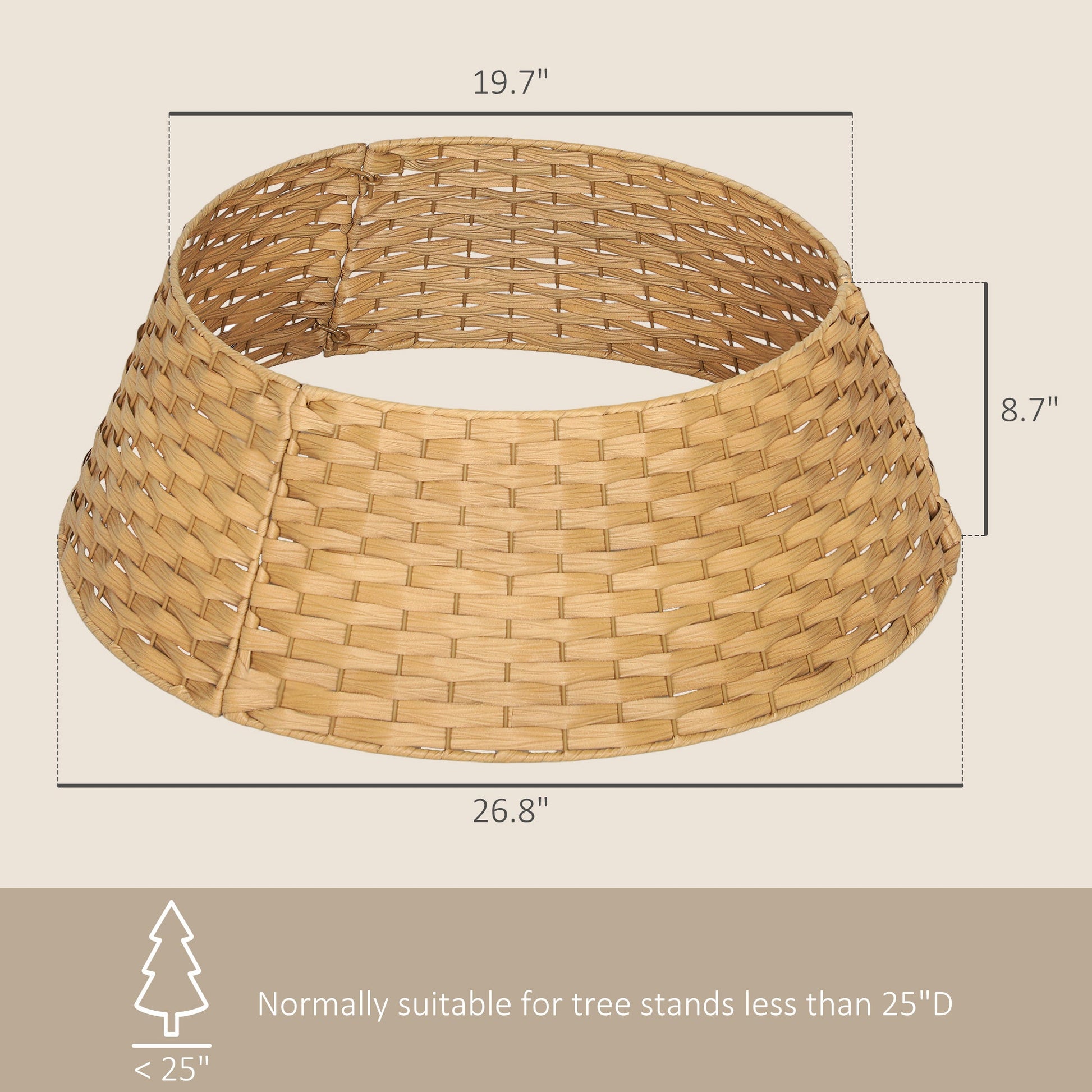 Rustic Christmas Tree Skirt by HouseOfZazla plastic woven tree collar in natural tan 26.8in dia on Tampa Home & Garden Store