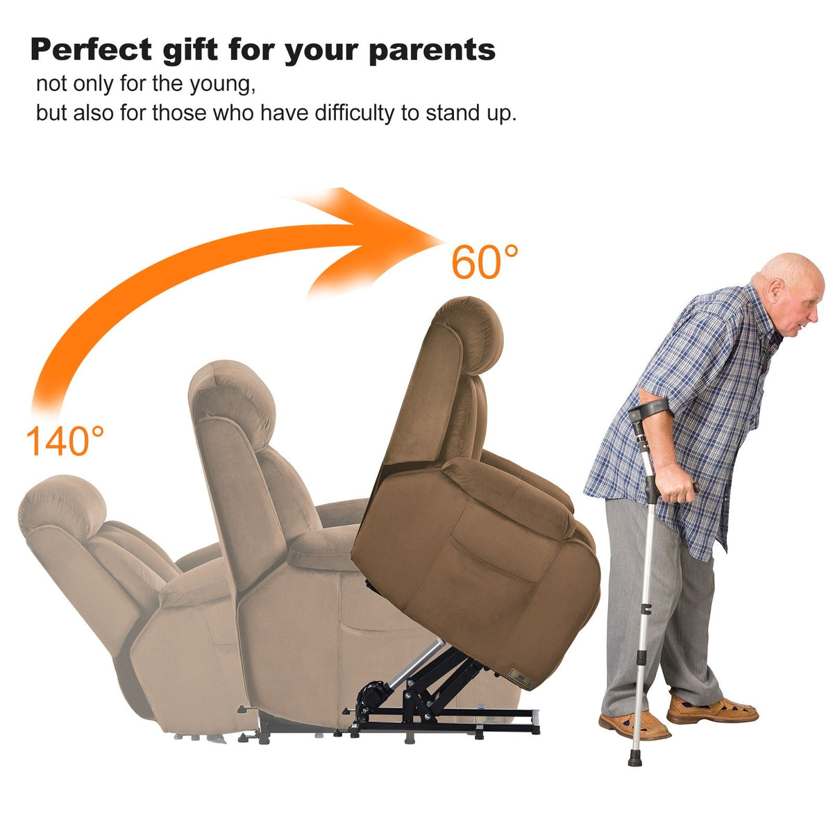 Lift chair recliner HouseOfZazla in brown cashmere fabric with remote control on Tampa Home & Garden Store