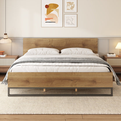 Modern Black and Engineered Wood King Bed Frame