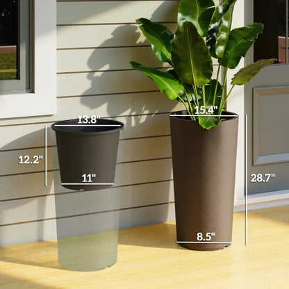 Tall Stackable Planters Set of 2 by HouseOfZazla, dark brown; large 28.7in planter with plant on Tampa Home & Garden Store