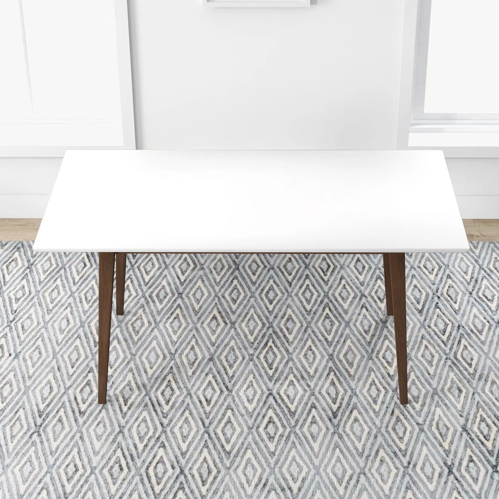 Mary Modern Rectangular Dining Table white top with brown wood legs Unique Piece Furniture on Tampa Home & Garden Store