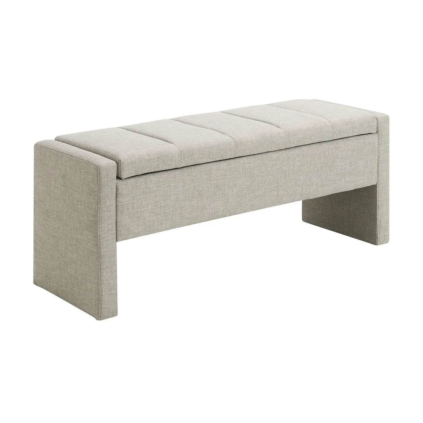 Modern upholstered bed end bench in beige linen-look fabric with storage on Tampa Home & Garden Store