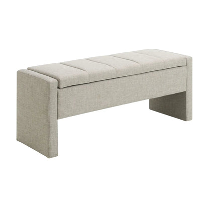 Modern upholstered bed end bench in beige linen-look fabric with storage on Tampa Home & Garden Store