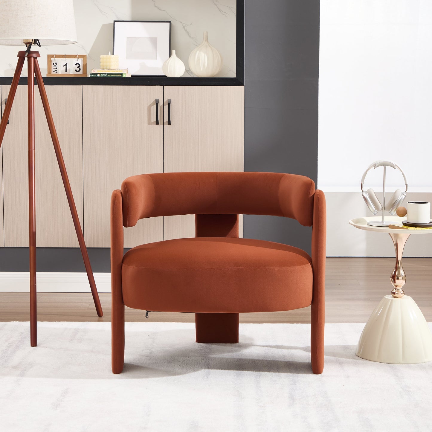 Accent chair velvet rust-orange single-seat living room furniture by HouseOfZazla on Tampa Home & Garden Store