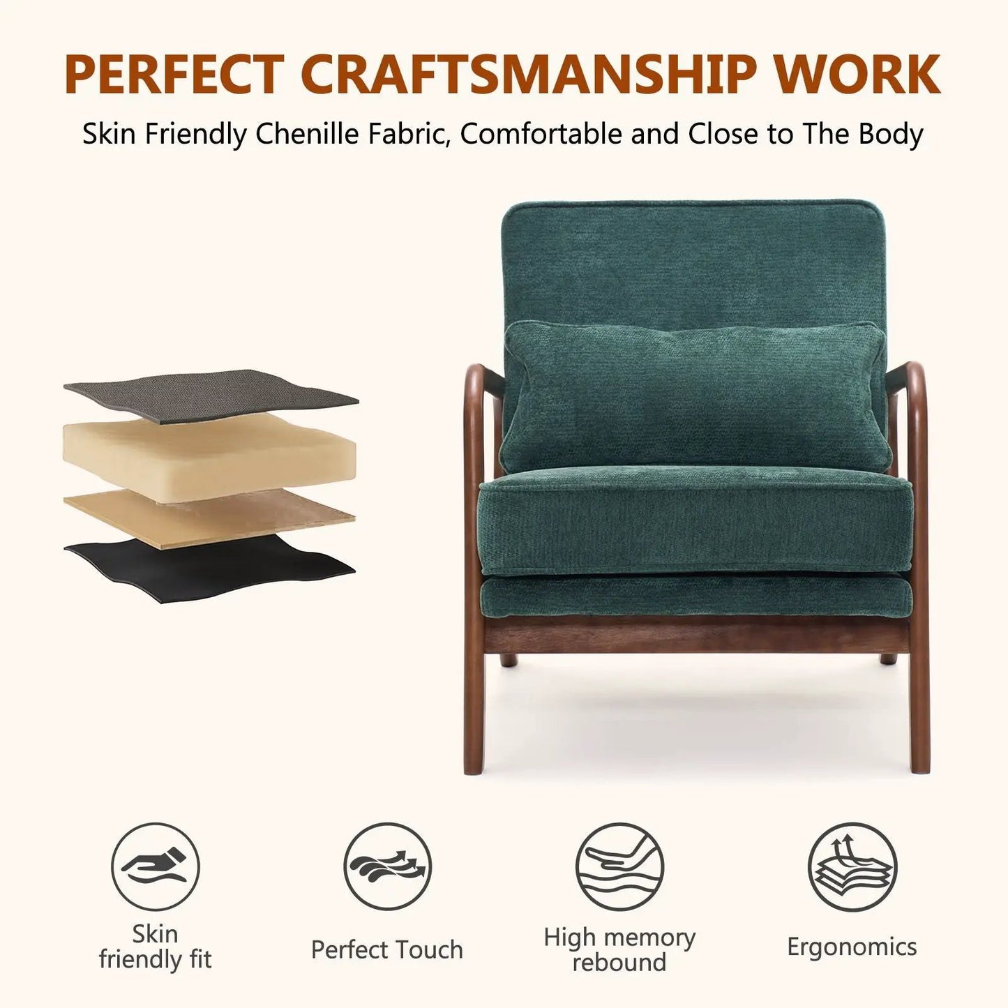 Upholstered Living Room Chair With Lumbar Cushion