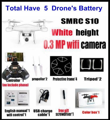 SMRC S10 white FPV quadcopter with 2MP WiFi camera, remote, props, frame kit on Tampa Home & Garden Store