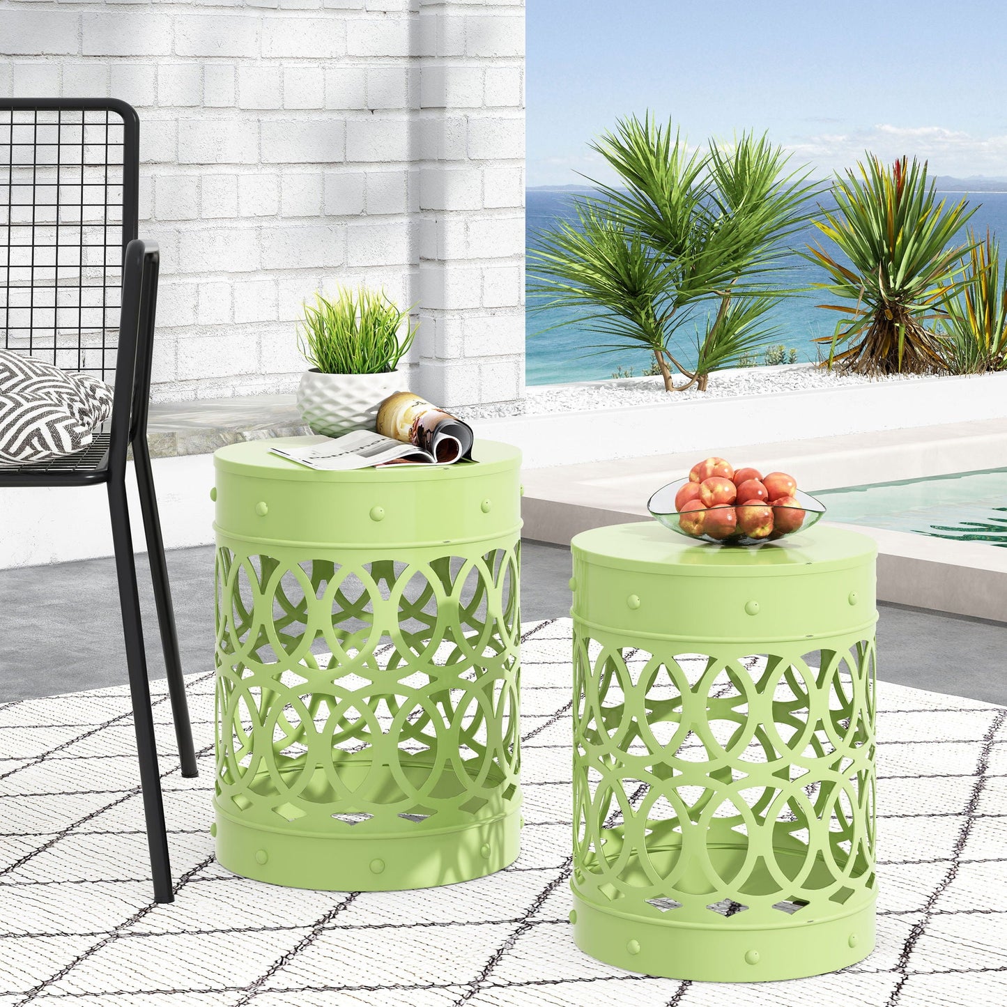Outdoor Metal Side Tables Set of Two for Patio