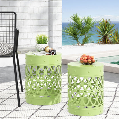 Outdoor Metal Side Tables Set of Two for Patio