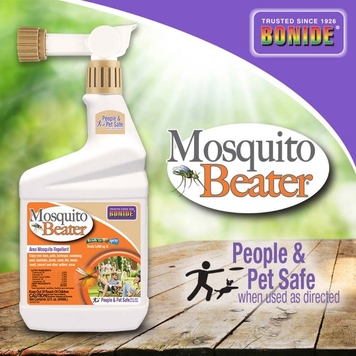 Bonide Mosquito Beater Ready-To-Spray repellent bottle, white with tan nozzle, People & Pet Safe on Tampa Home & Garden Store