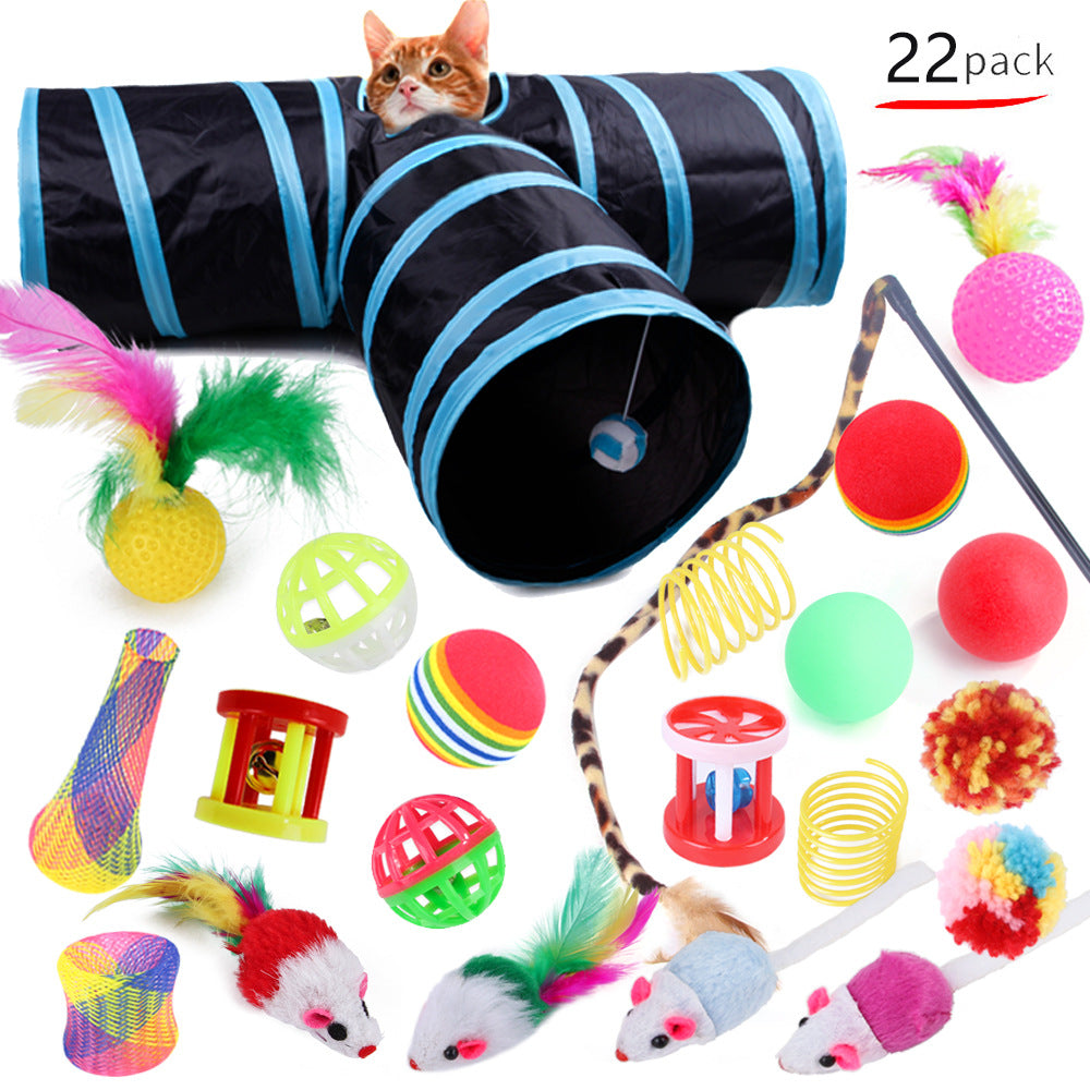 Cat tunnel toy set with black tunnel and blue trim and 22-pack cat toys by Sell My Stuff on Tampa Home & Garden Store