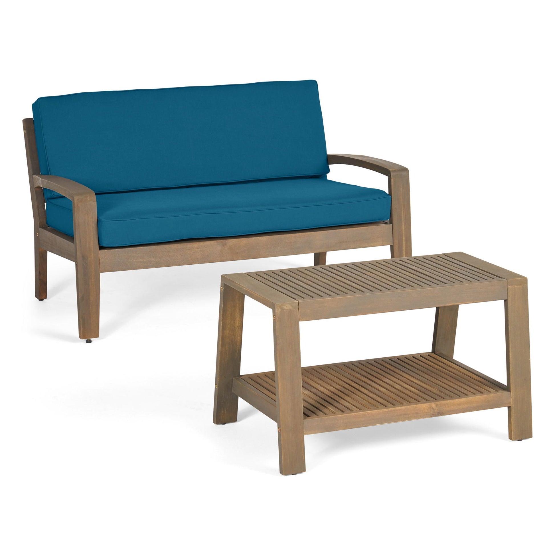 2-Piece Outdoor Conversation Set Loveseat & Coffee Table in teal cushions by HouseOfZazla on Tampa Home & Garden Store