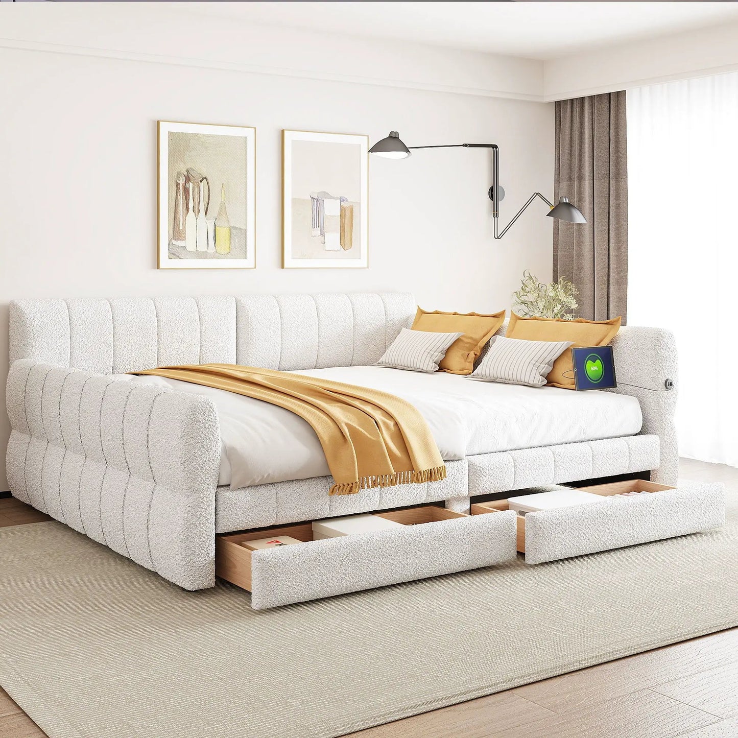 Upholstered Platform Bed With USB Charging Ports
