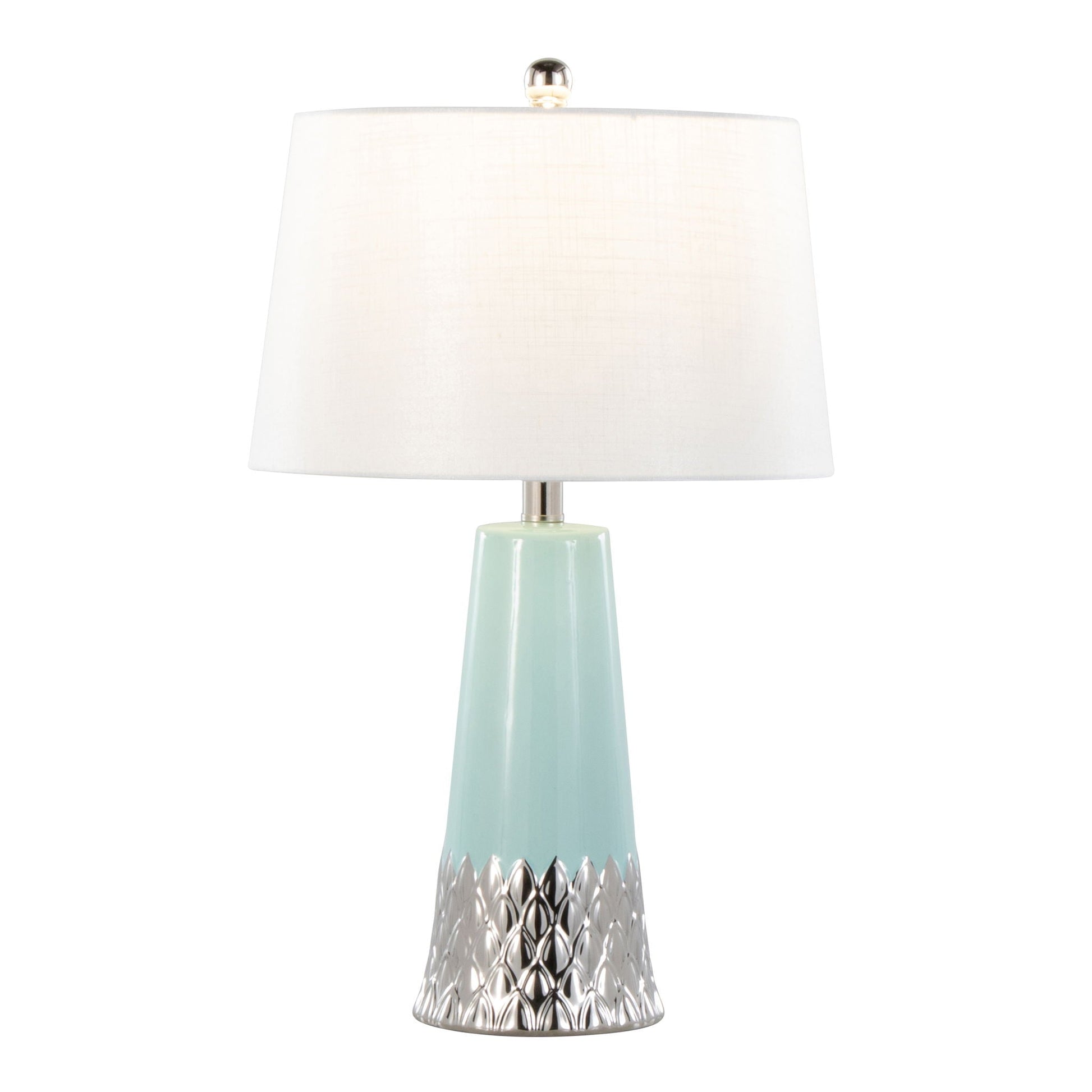 Penelope table lamp body turquoise ceramic base with white linen shade by HouseOfZazla on Tampa Home & Garden Store