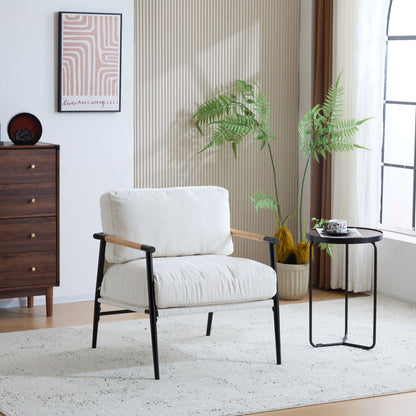 Modern accent chair with plush cushions and wooden armrests by HouseOfZazla on Tampa Home & Garden Store