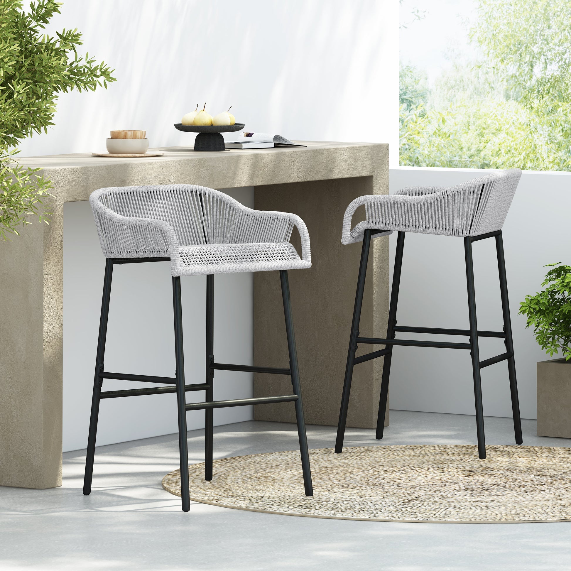 La Push Outdoor Patio Light Gray Rope Bar Stool set of 2 by HouseOfZazla on Tampa Home & Garden Store