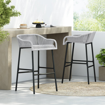 La Push Outdoor Patio Light Gray Rope Bar Stool set of 2 by HouseOfZazla on Tampa Home & Garden Store