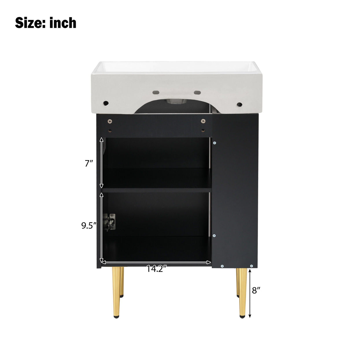 Bathroom vanity with single white ceramic sink, black cabinet and side storage HouseOfZazla on Tampa Home & Garden Store