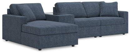 Modmax Ink sectional sofa in blue fabric with left chaise and glass-top console on Tampa Home & Garden Store