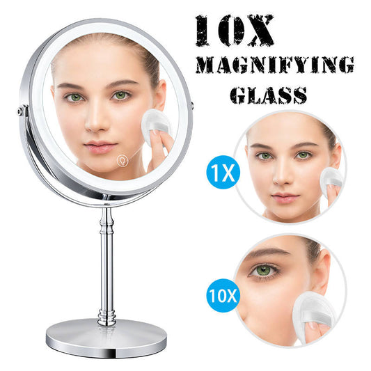 Miroir de maquillage double face 8" USB sans fil rechargeable 1X&10X avec lumières