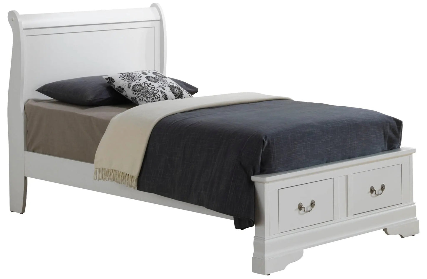 Upholstered Sleigh Bed with Dovetail Drawers