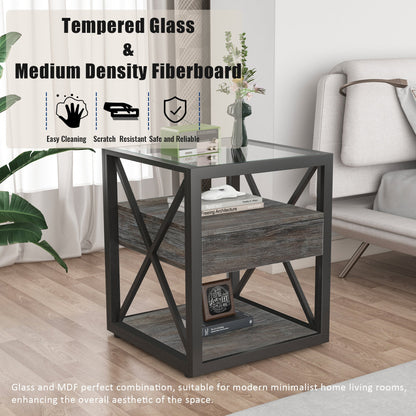 Set of 2 modern end tables with drawers black metal frame glass tops HouseOfZazla on Tampa Home & Garden Store