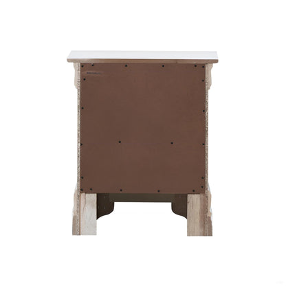 Accent nightstand two-drawer unit in silver champagne with white top edge and light wood legs on Tampa Home & Garden Store