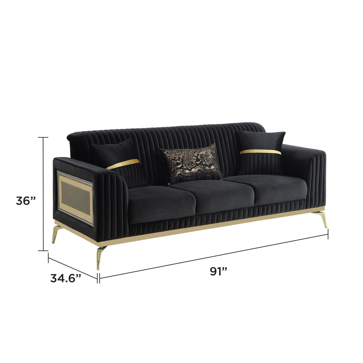 Antigua 2 Piece Living Room Set black velvet with gold accents HouseOfZazla on Tampa Home & Garden Store