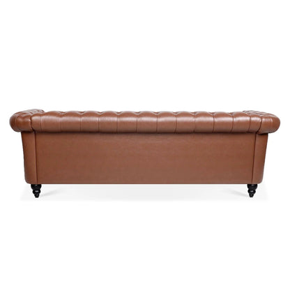 Rolled Arm Chesterfield 3 Seater Sofa in brown leather with tufted edge on Tampa Home & Garden Store