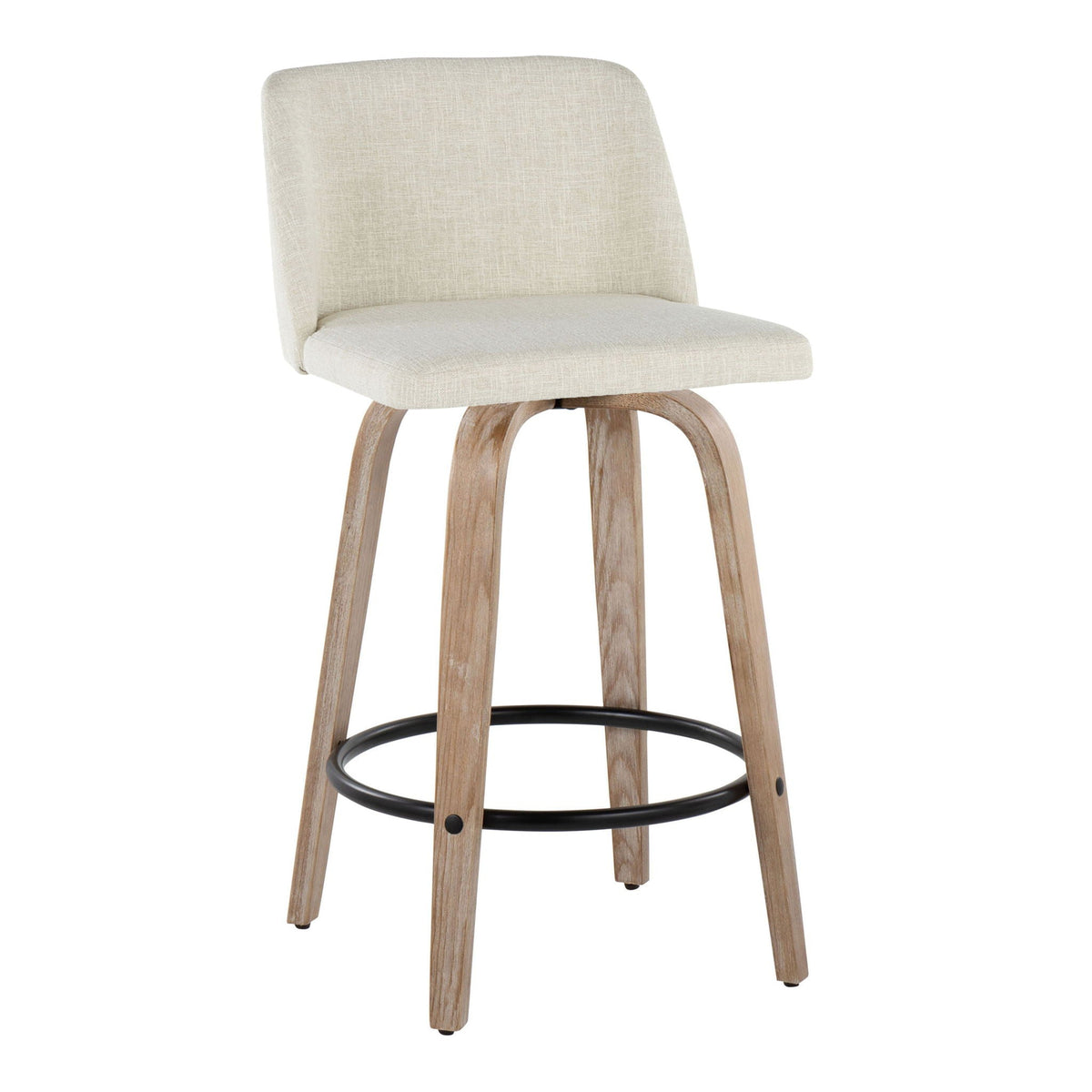 Counter stools set of 2: beige fabric upholstery with swivel and footrest, legs on Tampa Home & Garden Store