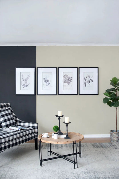 Framed botanical wall art prints set of 4 in black frames with white mats on wall on Tampa Home & Garden Store