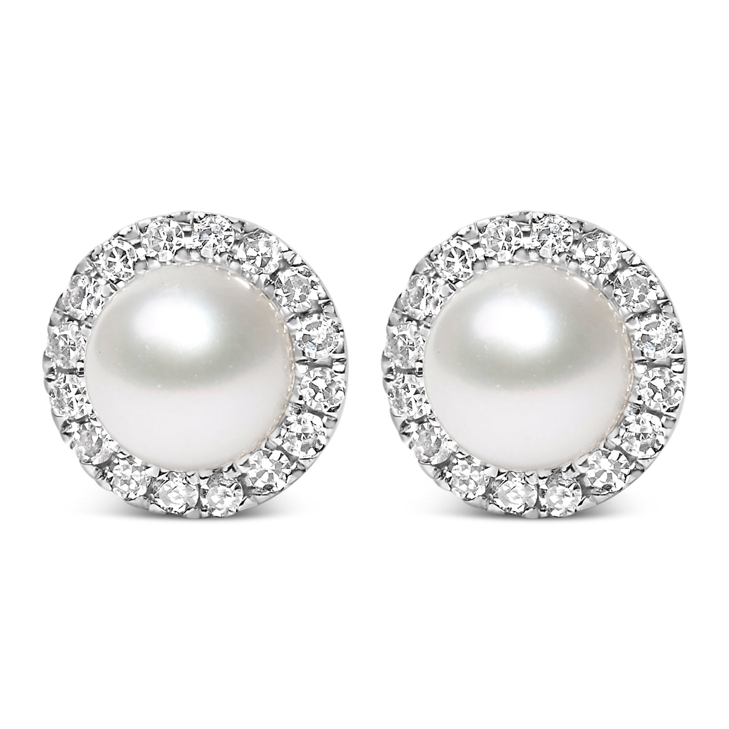 Earrings 10K white gold cultured freshwater pearl diamond halo studs, Bids.com, pair on Tampa Home & Garden Store