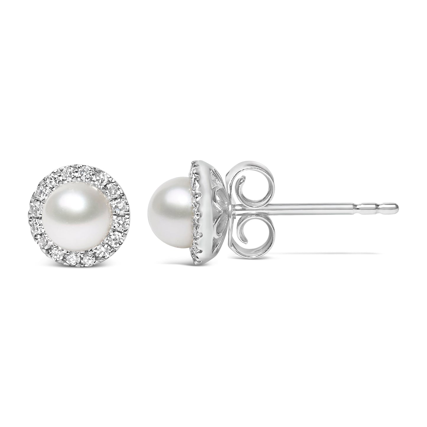 10K white gold 4.5mm cultured freshwater pearl diamond halo stud earrings, Bids.com on Tampa Home & Garden Store