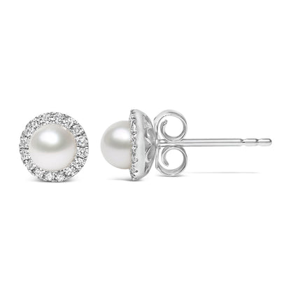 10K white gold 4.5mm cultured freshwater pearl diamond halo stud earrings, Bids.com on Tampa Home & Garden Store