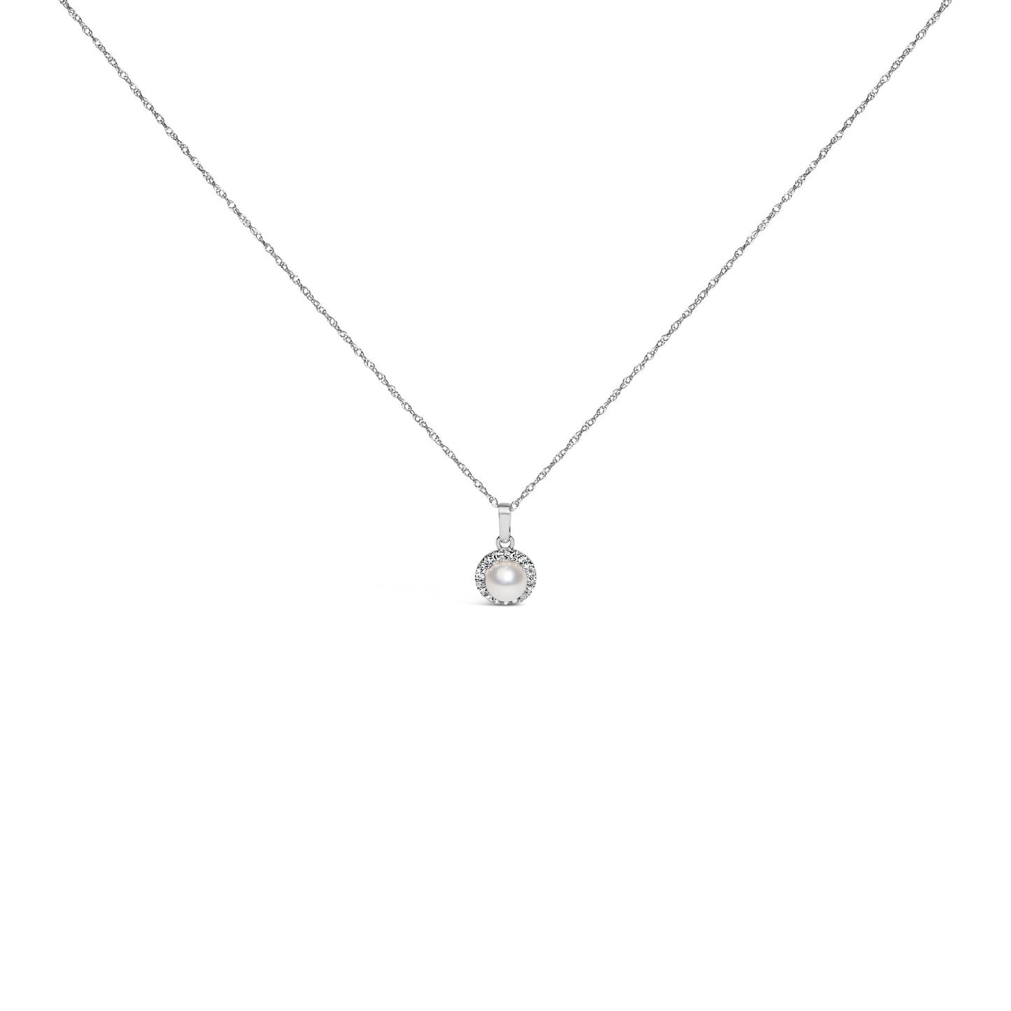 10K white gold 5mm cultured pearl with diamond halo pendant necklace on a chain by Bids.com on Tampa Home & Garden Store