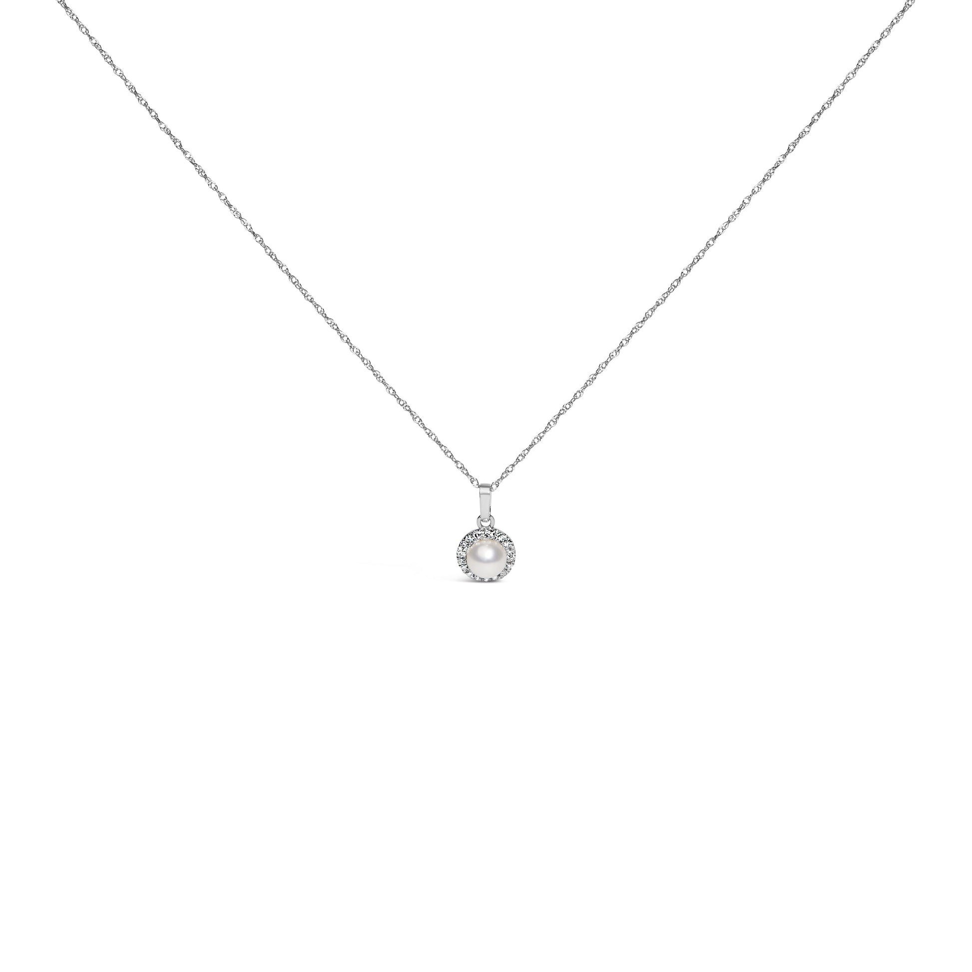 10K white gold 5mm cultured pearl with diamond halo pendant necklace on a chain by Bids.com on Tampa Home & Garden Store