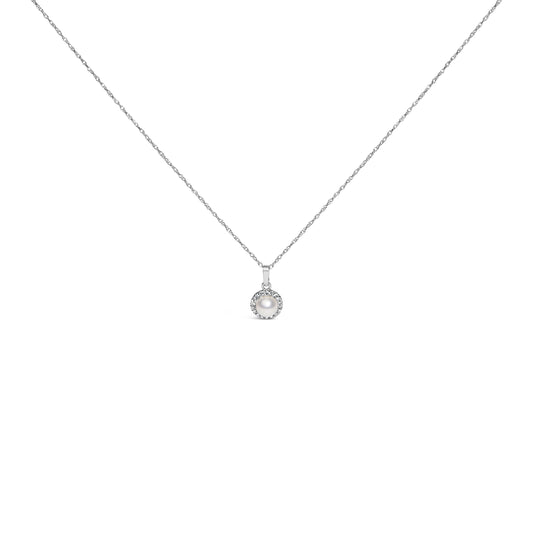 10K white gold 5mm cultured pearl with diamond halo pendant necklace on a chain by Bids.com on Tampa Home & Garden Store