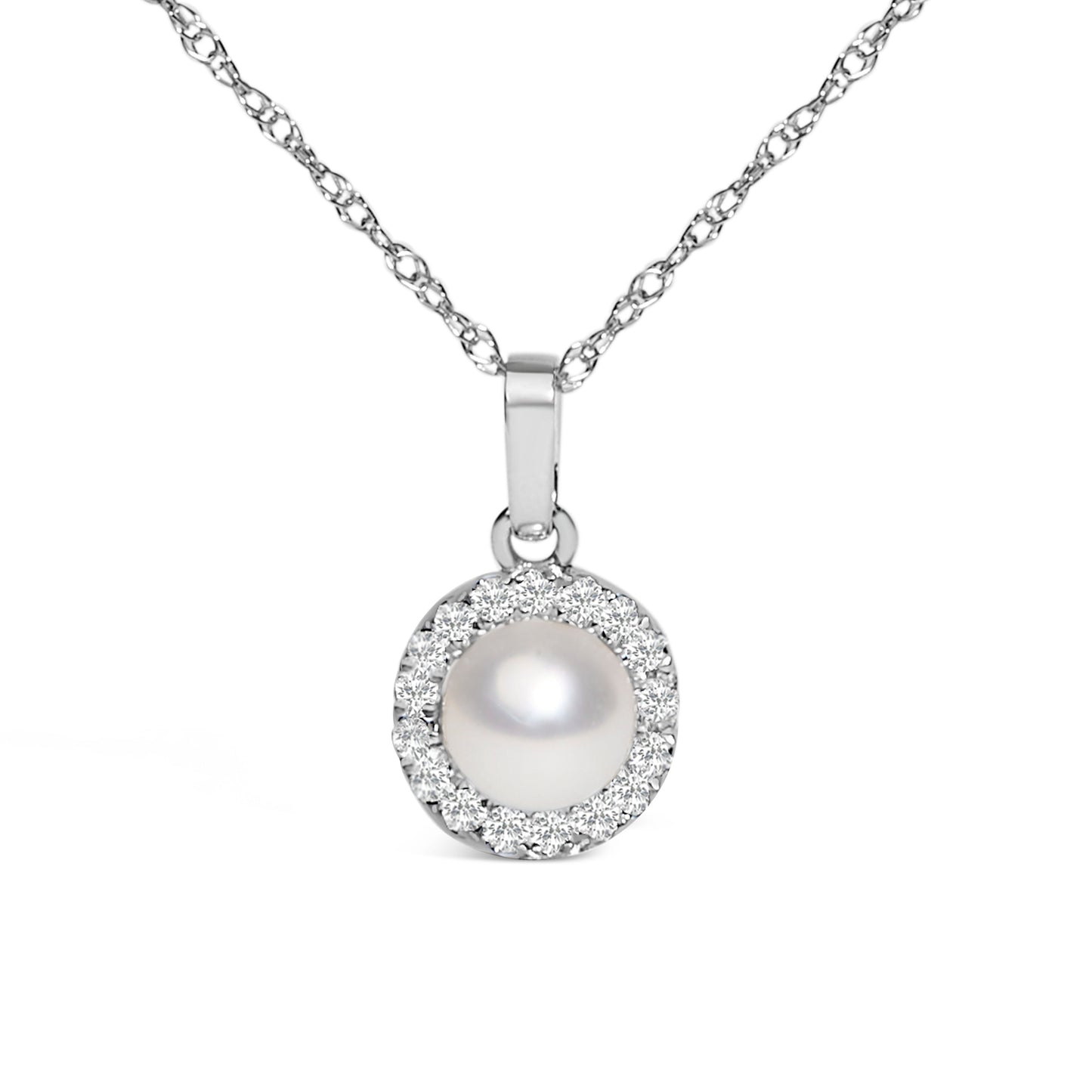 10K white gold cultured pearl halo pendant necklace with diamond accents by Bids.com on Tampa Home & Garden Store