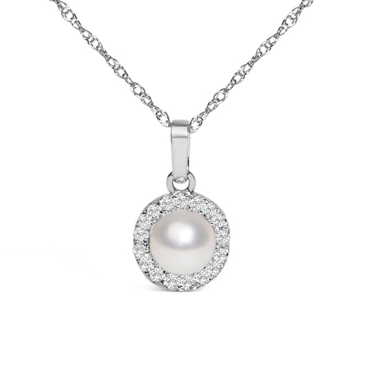 10K white gold cultured pearl halo pendant necklace with diamond accents by Bids.com on Tampa Home & Garden Store