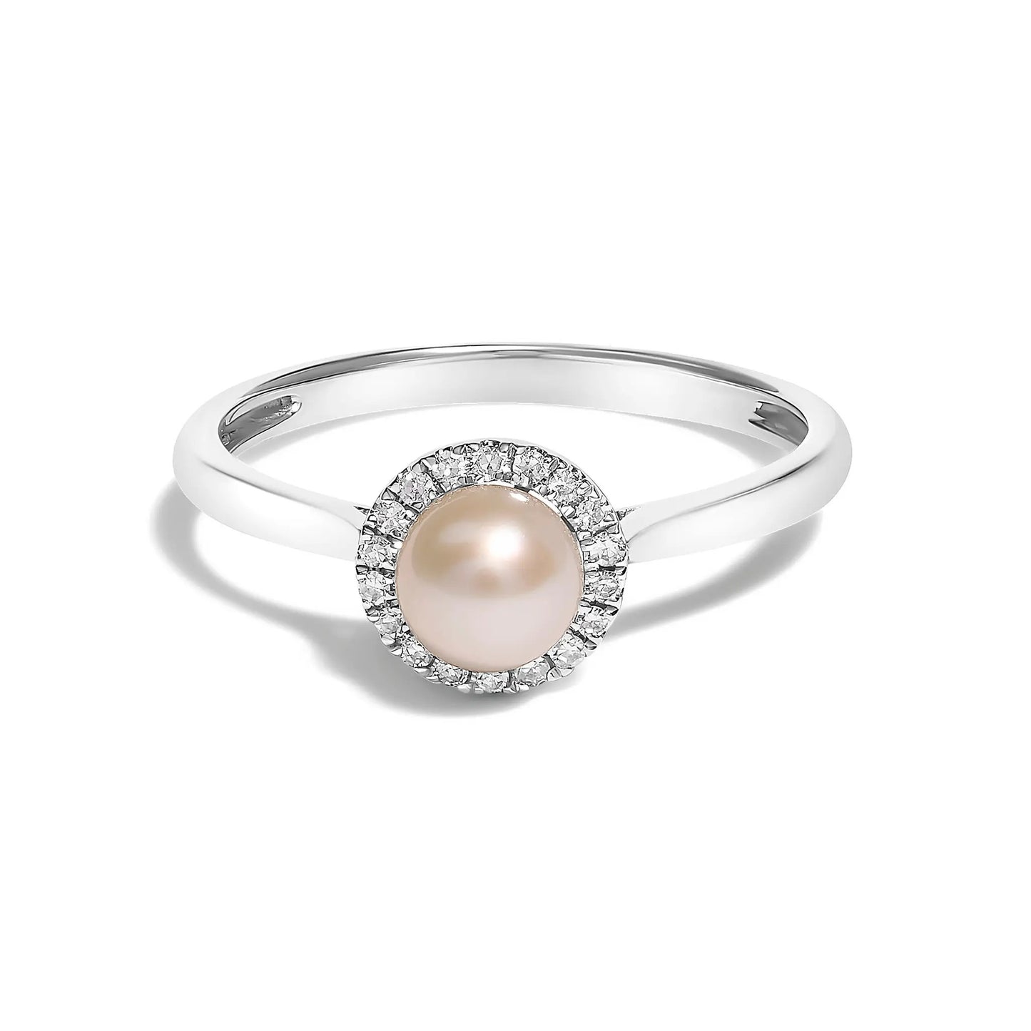 10K white gold pearl halo ring with peach freshwater pearl and pave diamonds size 6.5 on Tampa Home & Garden Store