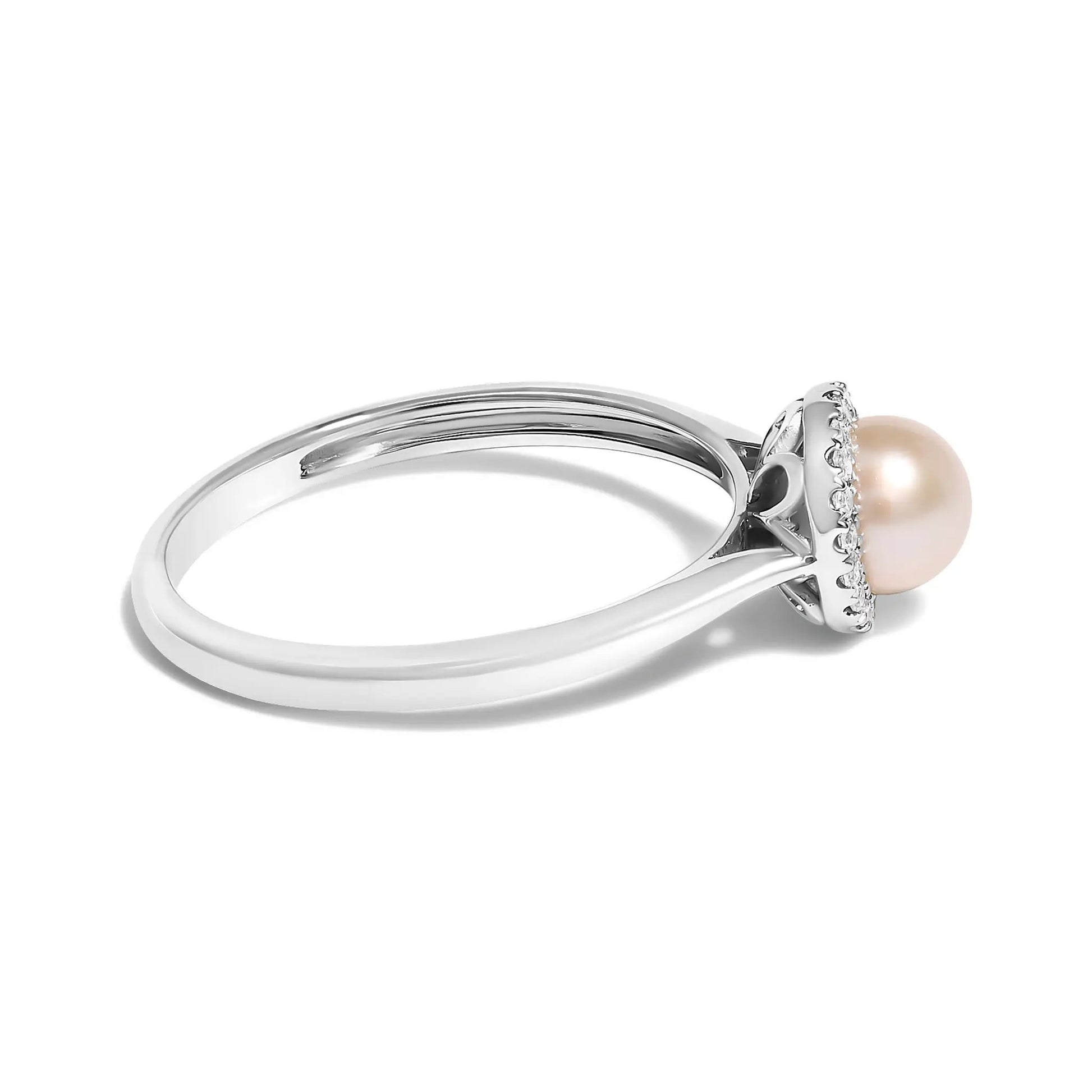 10K white gold cultured freshwater pearl diamond halo ring with pink pearl, ring size 6.5 on Tampa Home & Garden Store