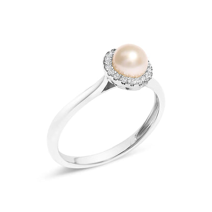 Pearl and diamond halo ring in 10K white gold with a 5mm cultured freshwater pearl on Tampa Home & Garden Store