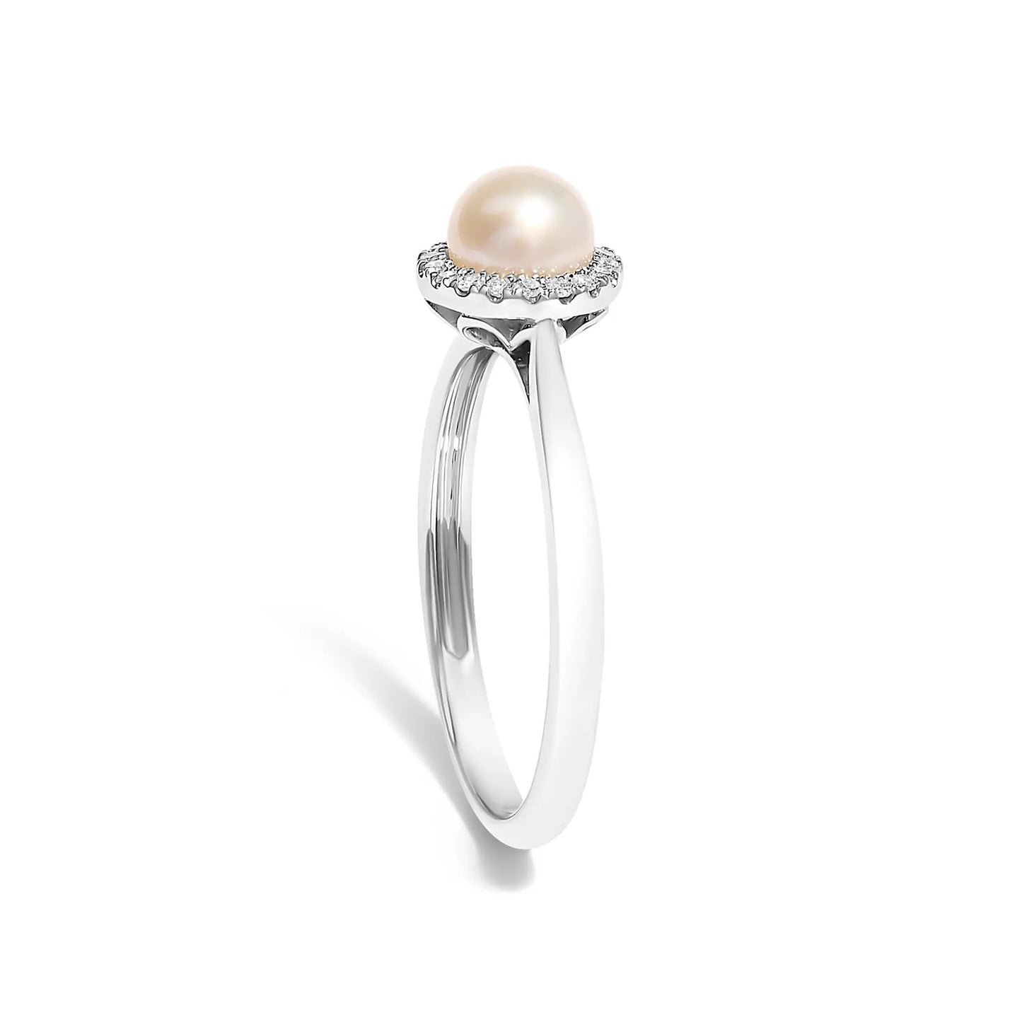 10K white gold pearl ring with diamond halo, 5mm cultured freshwater pearl size 6.5 on Tampa Home & Garden Store