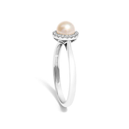 10K white gold pearl ring with diamond halo, 5mm cultured freshwater pearl size 6.5 on Tampa Home & Garden Store