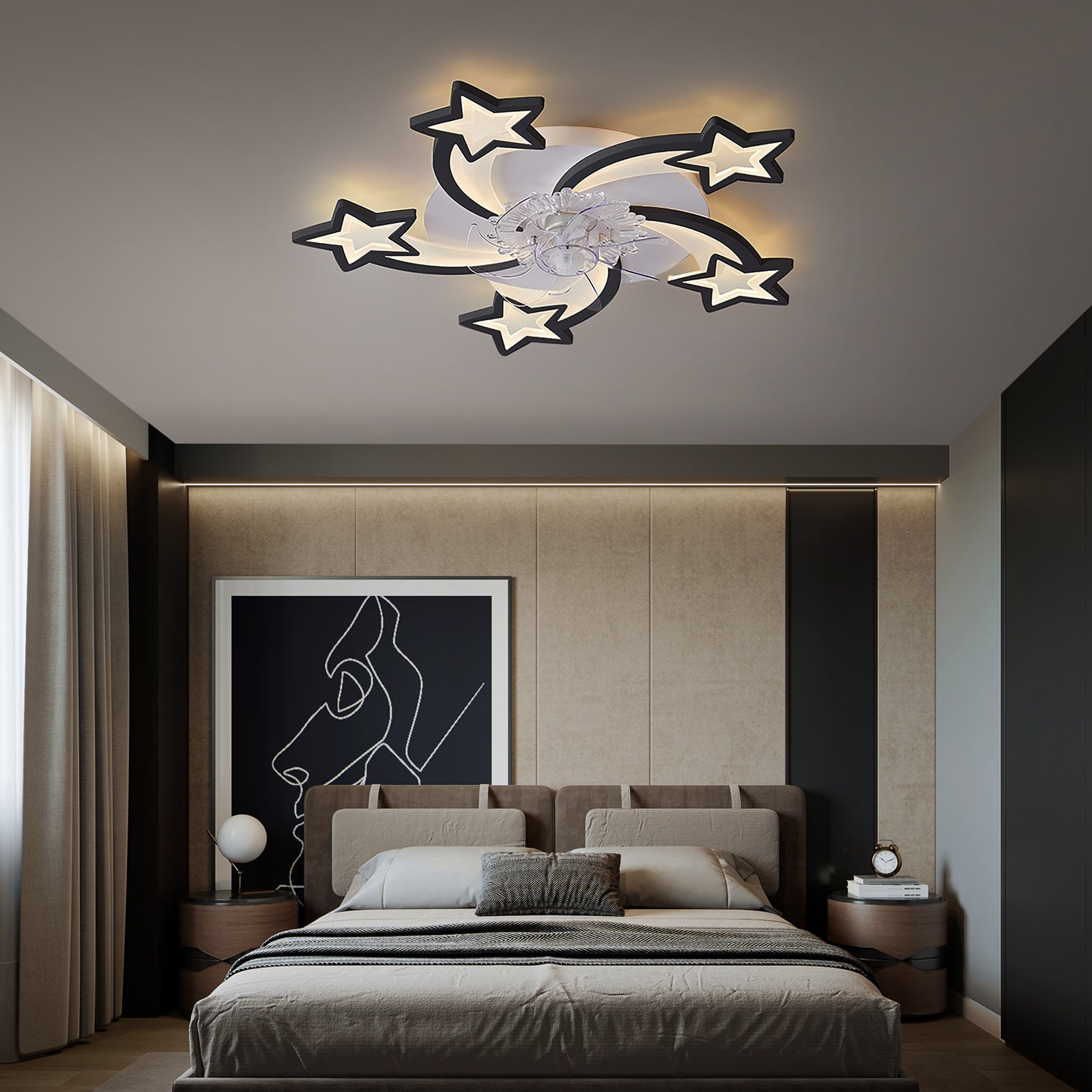 HouseOfZazla 29-inch ceiling fan with lights, remote, dimmable LED, starburst design on Tampa Home & Garden Store